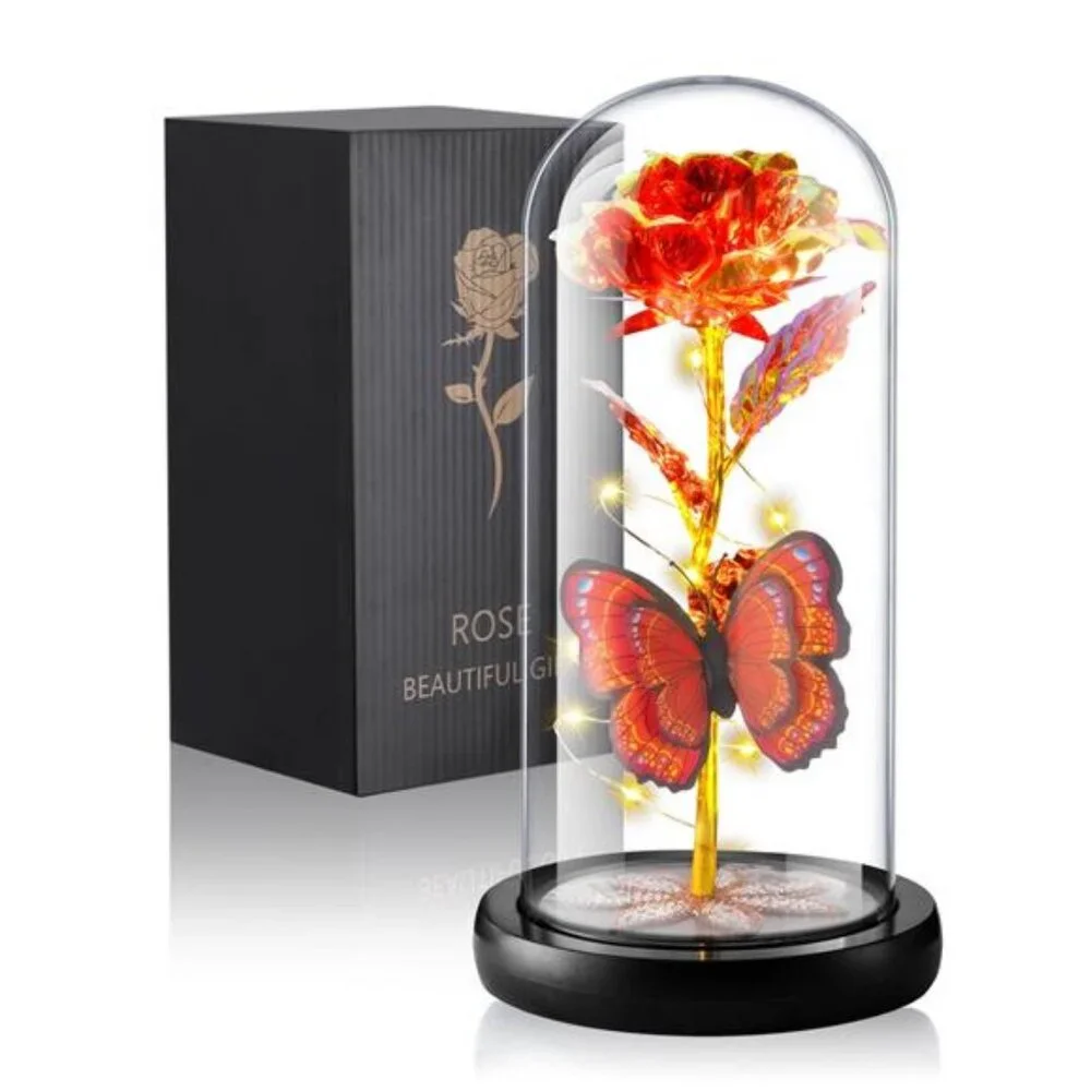 Mothers Day Gifts, Artificial Flowers Eternal Red Rose Butterfly Led